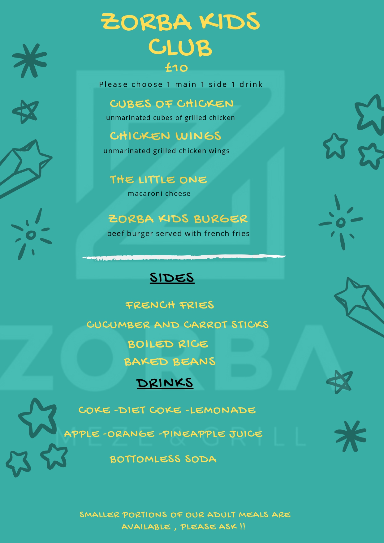 Zorba Kids Menu